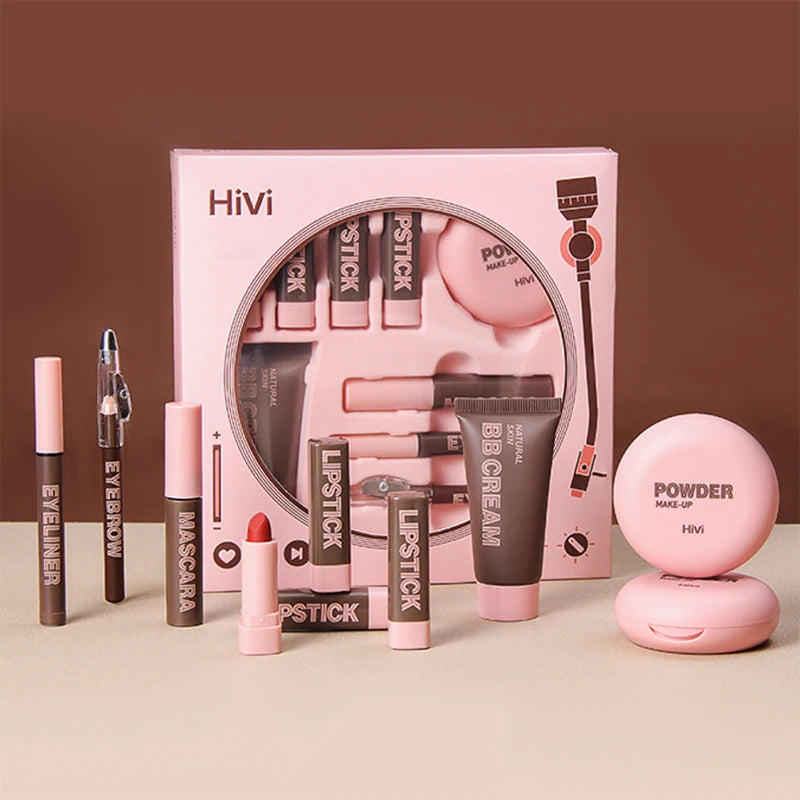 HiVi Makeup Gift Box Set – Powder, Glue, Lipstick & More, Perfect Valentine's Day Gift for Your Wife
