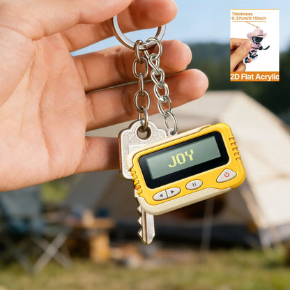 2D Retro Pager Keychain - Flat Acrylic Pendant Charm for Backpacks, Keys & 90s Nostalgia Gifts