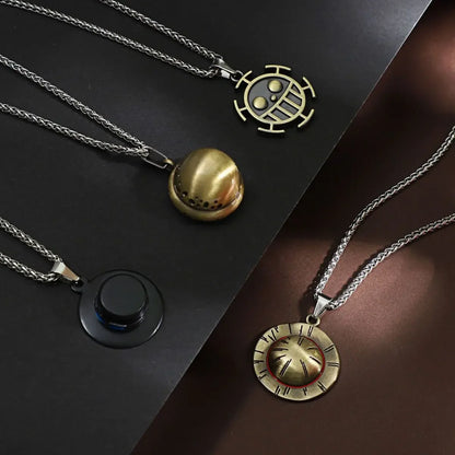 One Piece Luffy & Ace Necklace – Anime Straw Hat Metal Pendant for Men & Women, Sweater Chain Birthday Gift