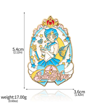 Sailor Girl Cartoon Brooch – Cute Moon & Stars Enamel Pin for Bags, Clothes & Jewelry