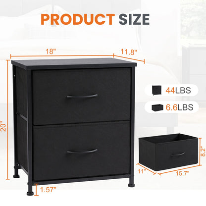 Nightstand Bedside Table – Coffee, Sofa & Tea Table with 2 Fabric Drawers for Bedroom Storage & Clothes Display