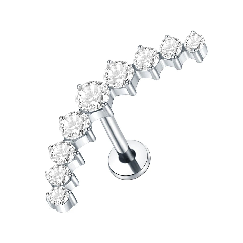 Titanium CZ Tragus & Helix Stud – Internally Threaded Labret Lip Ring Piercing Earring (1PC)