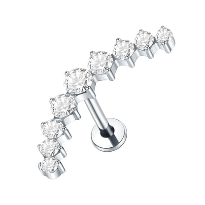 Titanium CZ Tragus & Helix Stud – Internally Threaded Labret Lip Ring Piercing Earring (1PC)