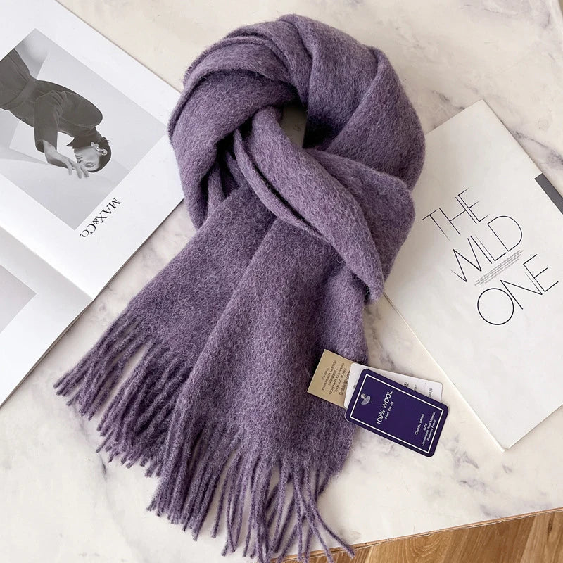 Winter Narrow Wool Scarf – 28 Colors, 100% Wool Solid Color Unisex Scarf for Men & Women, Warm and Cold-Proof
