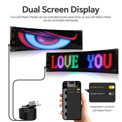 2PCS Programmable RGB LED Car Display Panels - DIY Scrolling Text, Pixel Matrix, Devil’s Eye Animation Lights for Cars and Trucks