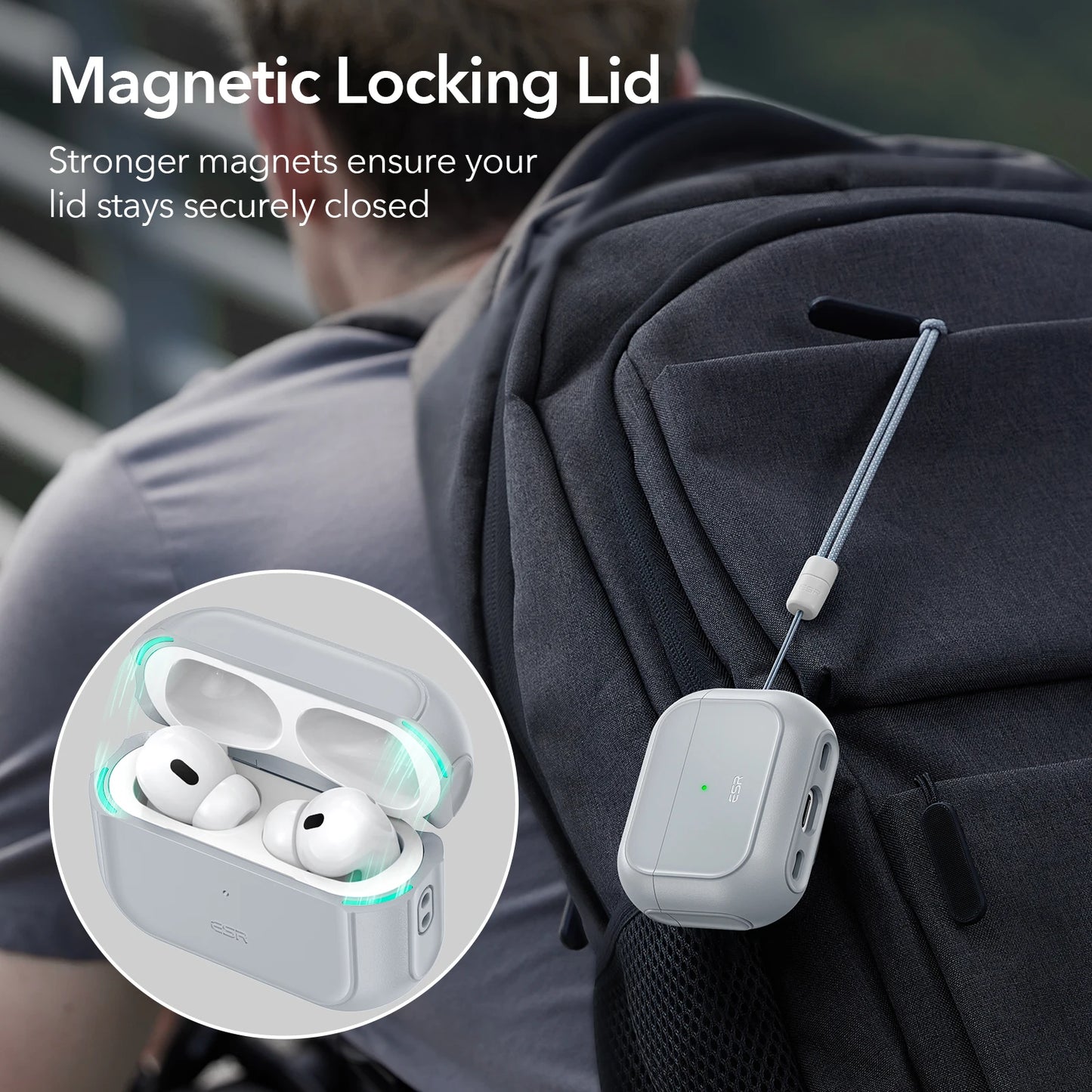ESR AirPods Pro 2 Case with Lanyard – MagSafe Compatible Cover for AirPods Pro (2023/2022/2019) with USB-C/Lightning Cable