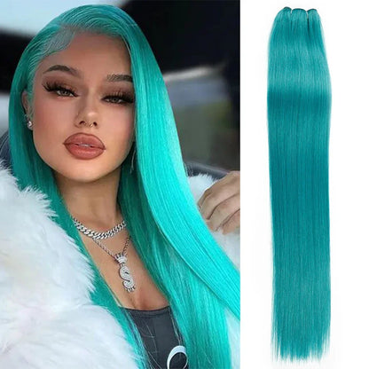 26" Ombre Straight Synthetic Hair Extensions – Smooth Weaving, Full Blue Hair Bundles from Root to End