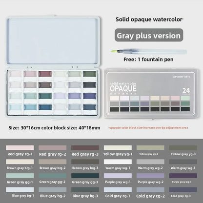 24 Color Solid Watercolor Paint Set - Portable Opaque Pigment Kit For Beginners Students And Artists