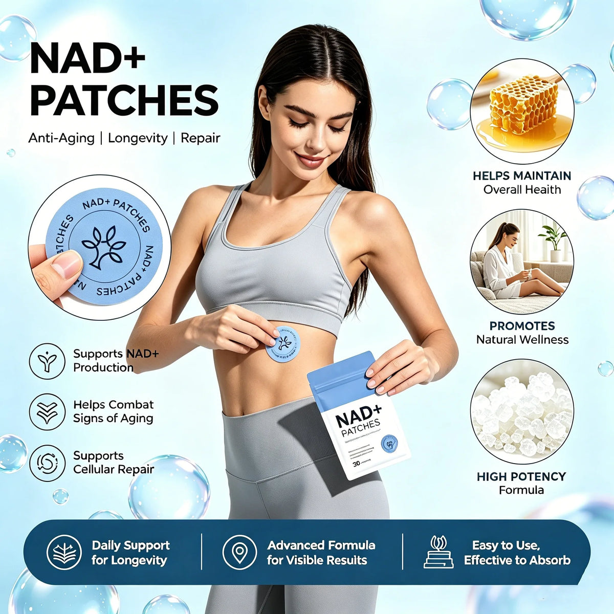 NAD+ Skin Care Patches – 30-Piece Set, Breathable Lightweight Daily Body Care Stickers