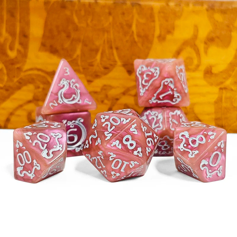 DND 7-Piece Dragon Pattern Polyhedral Dice Set – Role-Playing D&D TRPG Board Game Accessories