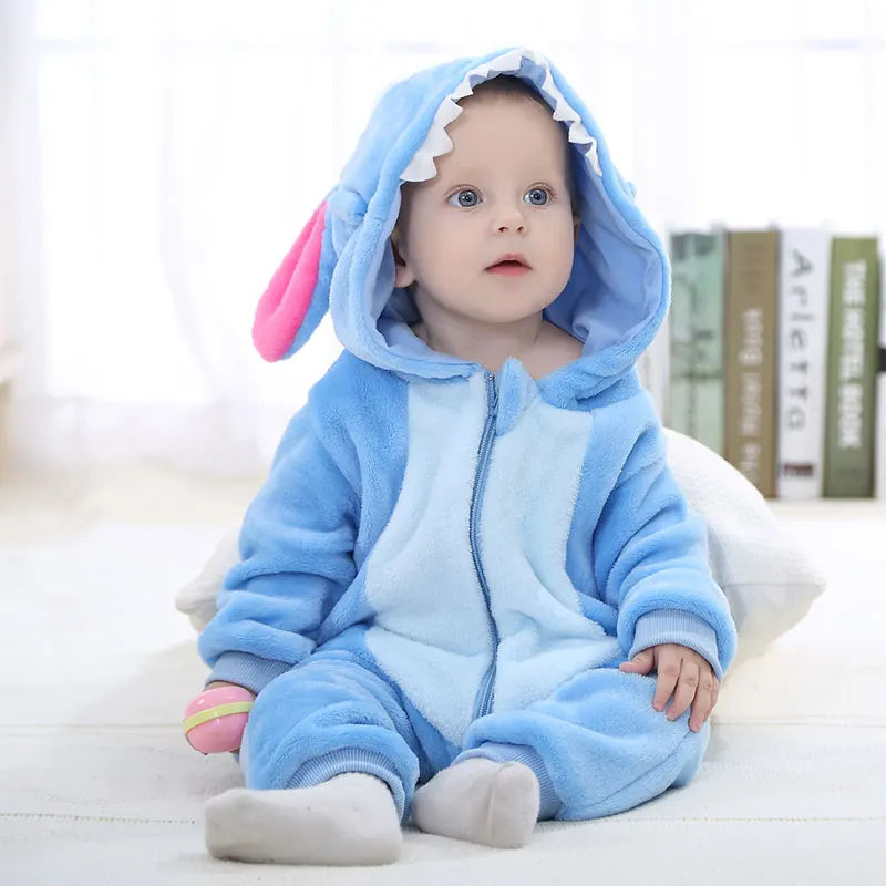 Cartoon Flannel Baby Romper – Unicorn, Rabbit & Dinosaur Pajamas, Cotton Kigurumi Jumpsuit for Boys & Girls