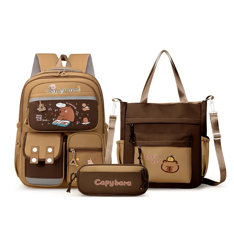 Kawaii Capybara School Backpack Set – Cute Girls Casual Daypack, Kids Bookbag & Travel School Bag Set