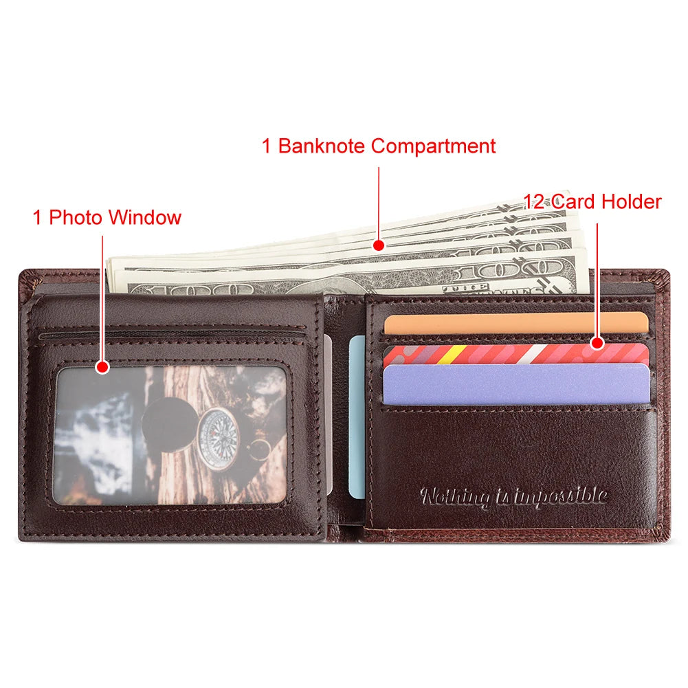 KAVIS Handmade Genuine Leather Men's Wallet RFID Blocking Card Holder with ID Window – Large Capacity Fashion Money & Card Storage Wallet