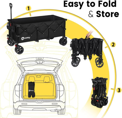 Sekey 48" Collapsible Folding Wagon — Heavy Duty 300L Utility Garden Cart with 440lbs Capacity