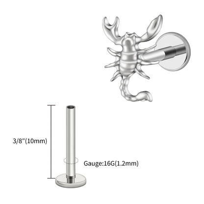 Right Grand ASTM F136 Titanium 16G Scorpion Labret Stud Earring – Flatback Zodiac Design for Tragus, Helix & Cartilage Piercing Body Jewelry
