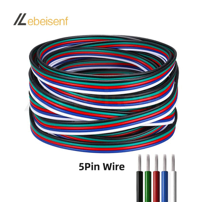 5/10 Meter 22 AWG Electronic Cable Extension Wire – 2Pin, 3Pin, 4Pin, 5Pin, 6Pin for 5050 3528 RGBW RGB CCT LED Strip Lights