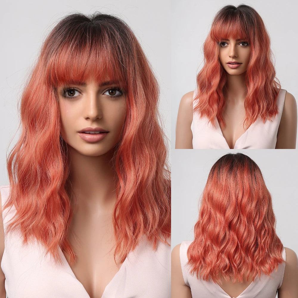 CharmSource Pink BOBO Short Synthetic Wig for Women — Natural Wave, High-Density, Heat-Resistant Hair for Daily & Party
