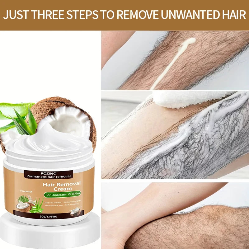 50g Coconut Hair Removal Cream - Smooth Skin Depilatory Cream for Lips, Underarms & Legs