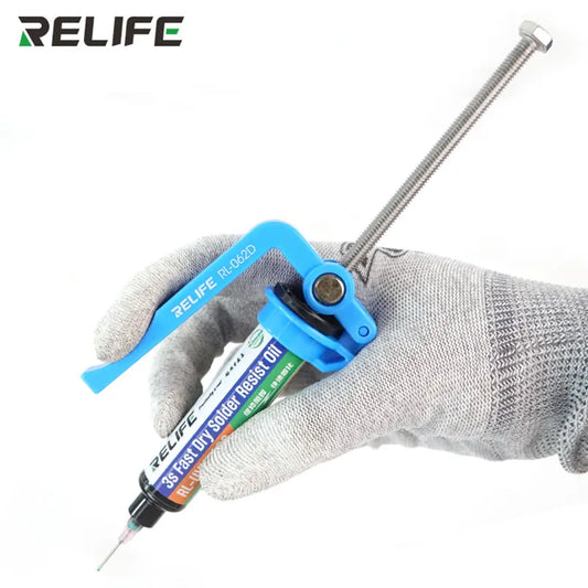 RELIFE RL-062D Labor-Saving Solder Paste Booster - 5-10CC Capacity UV Solder Mask Ink Welding Oil Pusher for Efficient Motherboard Repair - Essential Tool for Electronics Work