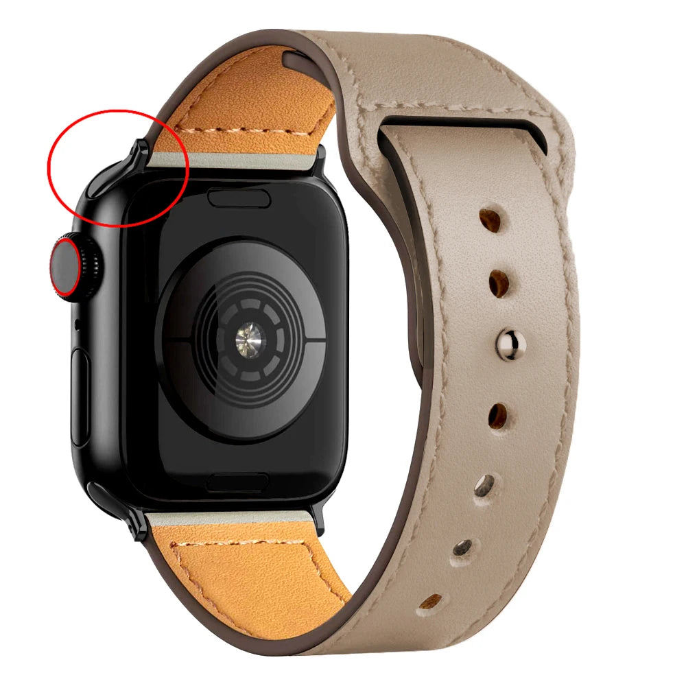 Leather Band for Apple Watch Ultra 2 – Compatible 49mm/45mm/44mm/41mm/40mm/38mm, Wrist Bracelet Strap for iWatch Series 3–9, SE, 4, 5, 6, 7, 8 & 9