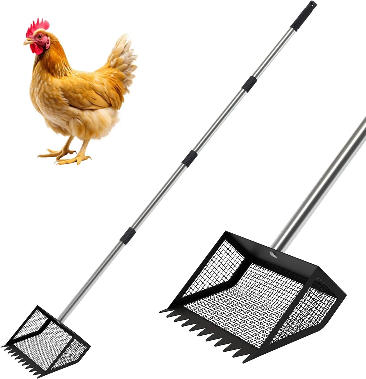 10" Large Chicken Poop Scooper with Handle – Heavy Duty Rake Head for Sand and Droppings, Poultry Coop Cleaning Tool for Easy Waste Removal