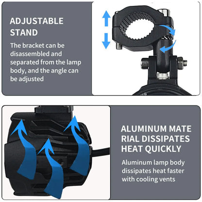 100W Dual Color LED Motorcycle Headlight Fog Lights - Auxiliary Driving Spotlight with Flasher, Pair