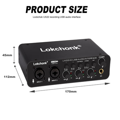 UX22 Audio Interface Sound Card – 32-bit/192KHz AD Converter for Electric Guitar, Live Recording, Studio Singing & Podcast