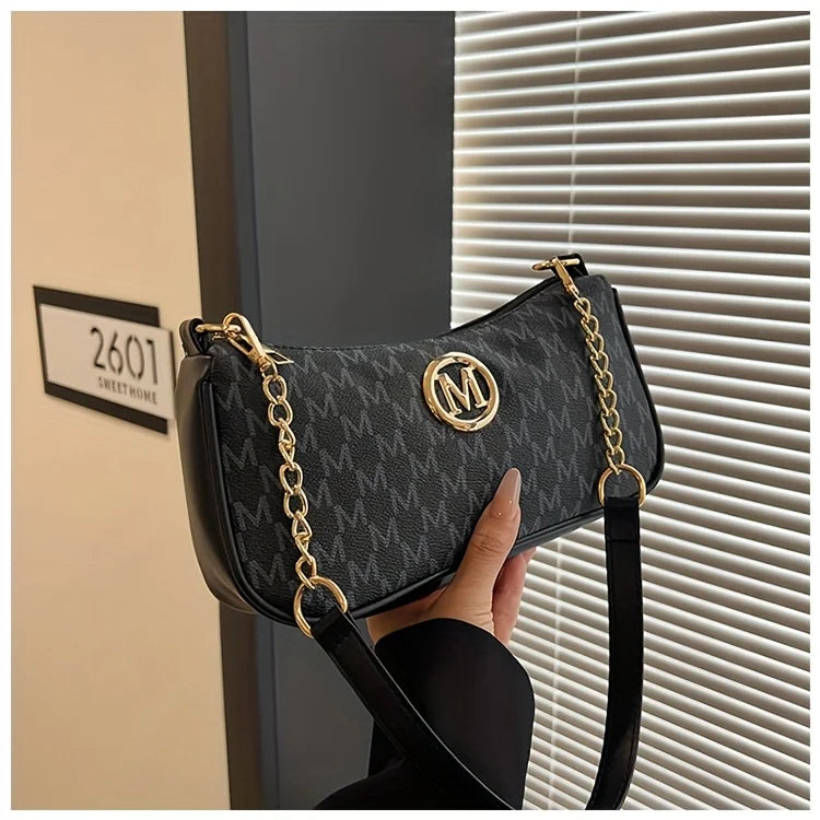 Vintage Letter Print Teenager Underarm Bag – Small Square Crossbody Handbag with Chain & Adjustable Strap