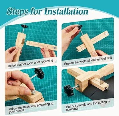Wooden Adjustable Leather Strap Cutter with 5 Sharp Blades – Precise DIY Belt Cutting Tool for Leathercraft