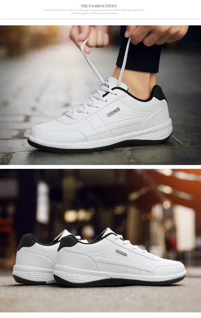 MAEDEF Men's Leather Sneakers – Waterproof Casual Lace-Up Footwear, Comfortable Vulcanized Shoes for Men