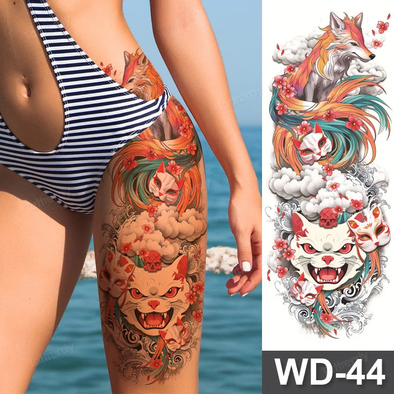 Large Temporary Leg Tattoos for Women - Sexy Animal & Anime Skull Water Transfer Body Art Stickers