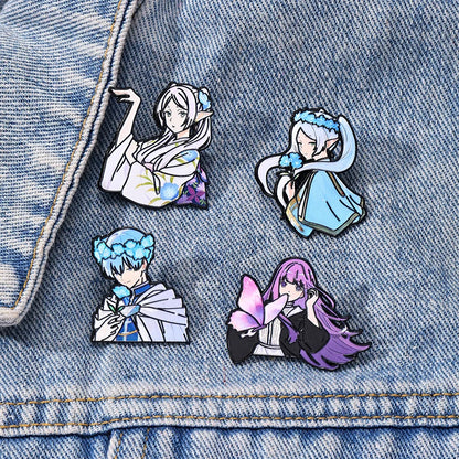4-Piece Frieren: Beyond Journey’s End Enamel Pin Set - Anime Brooches Featuring Frieren, Fern & Stark for Backpacks & Gifts