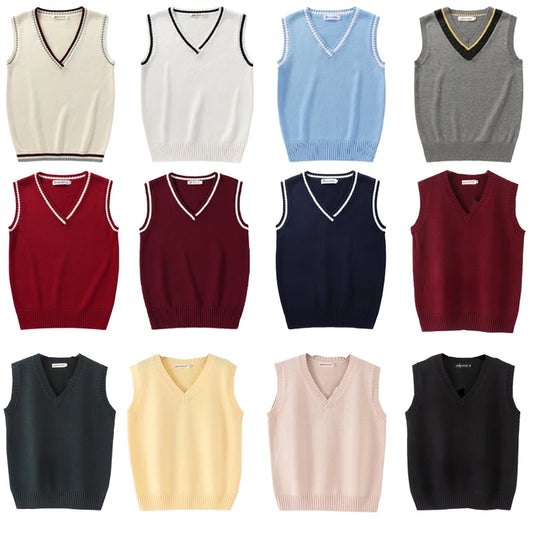 Unisex Sleeveless Sweater Vest – V-Neck Preppy Knitted Jumper for Women & Men, Retro Spring Fashion