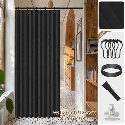Blackout Folding Door Curtain – 1 Panel Privacy Screen for Living Room, Bedroom, Kitchen, Closet, Room Divider
