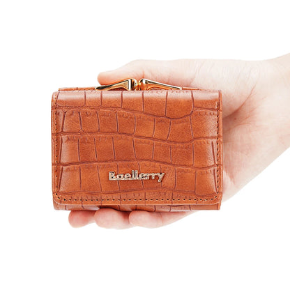 Baellerry Short Women’s Wallet — Crocodile Pattern Coin & Card Holder with Photo Slots, Hasp Purse for Girls