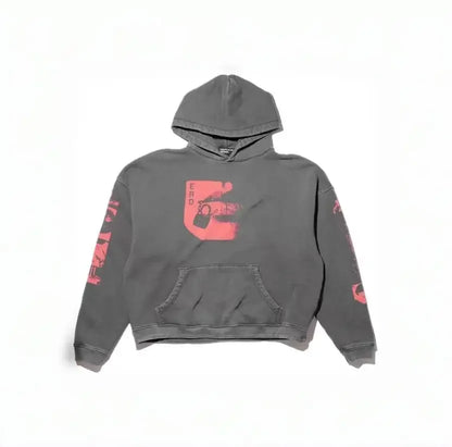 Washed Casual Hoodie Sweatshirt — Unisex Loose-Fit Street Style Crew Neck with Lip Print Letter Design, Vintage Comfortable Top