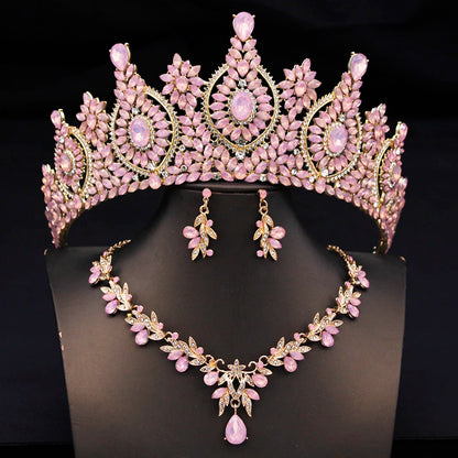 Rhinestone Bridal Tiara Jewelry Set - Wedding Crown with Necklace and Earrings for Women