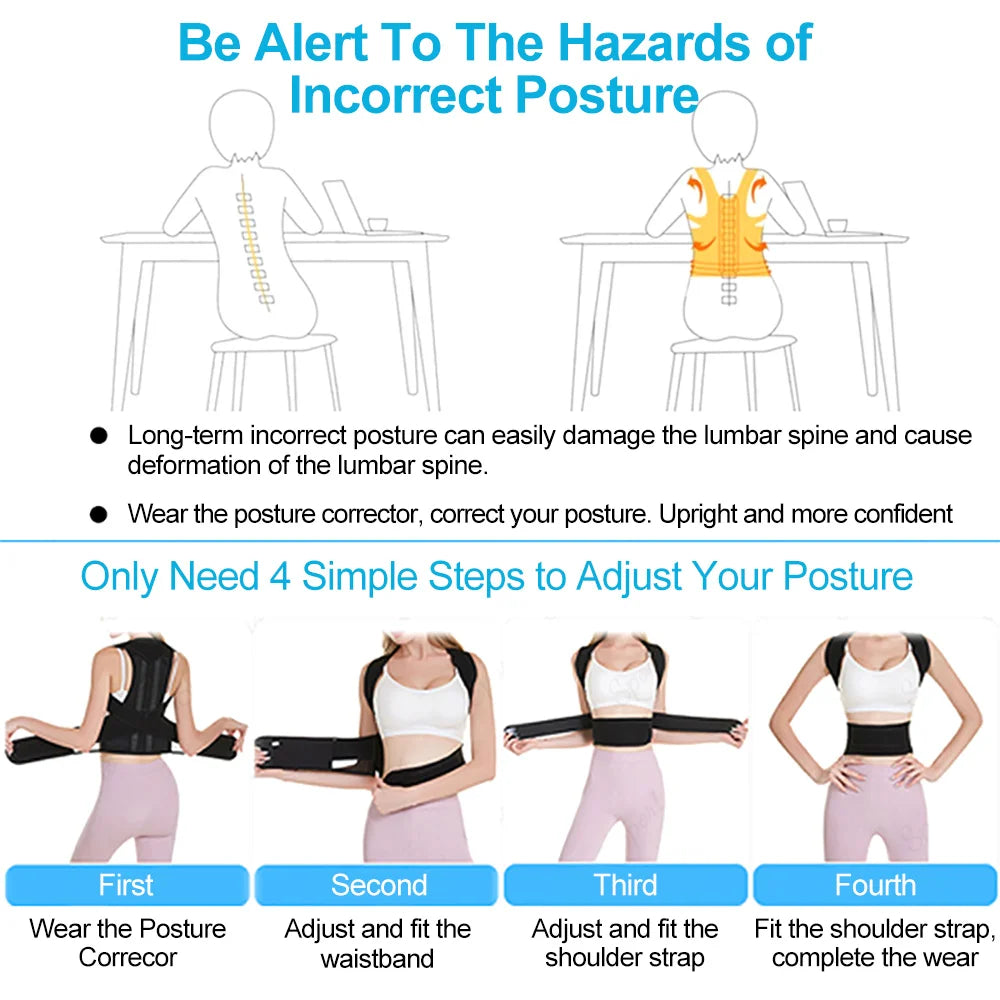 Adjustable Back & Shoulder Posture Corrector Belt — Clavicle & Spine Support Brace for Upper & Lower Back Pain Relief and Body Reshaping