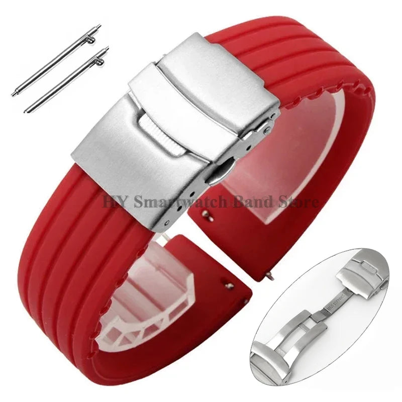 Quick Release Silicone Watch Strap 18–24mm – Sport Rubber Band for Huawei Watch GT2/3/4, Omega, Seiko, Fossil