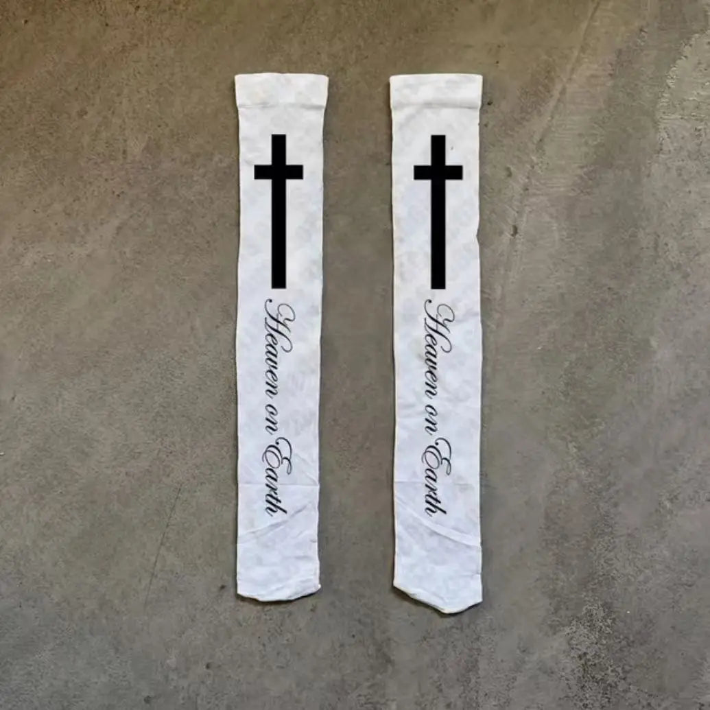 Y2K Punk Graffiti Thigh-High Socks - White Harajuku Over-Knee Stockings for Cosplay, Kawaii & Streetwear