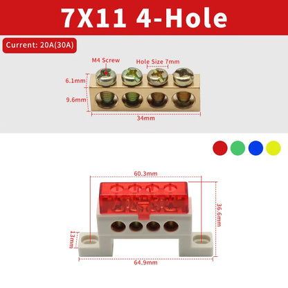 Brass Terminal Block A10 Multi-Hole (3–15 Way) – Neutral Power Distribution Terminal Strip for Electrical Cabinets & Panels