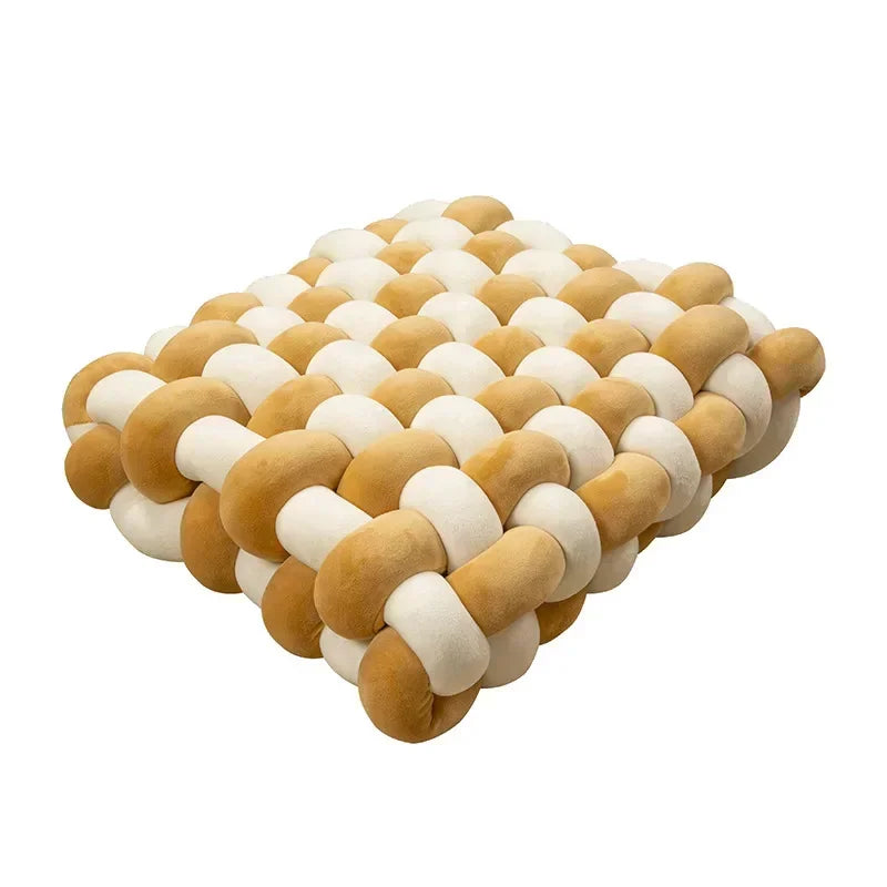 Knotted Square Cushion – Nordic Aesthetic Hand-Made Plush Pillow for Office Chair & Decorative Sleeping Back Support