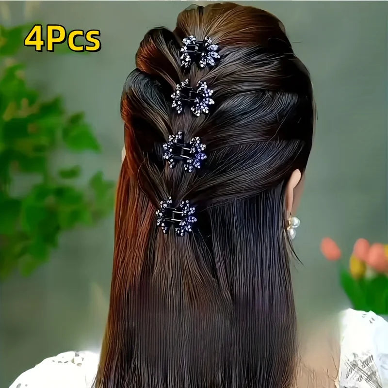 Mini Flower Diamond Hair Clips - 4PCS Elegant Half-Up Bun Claw Clips for Women