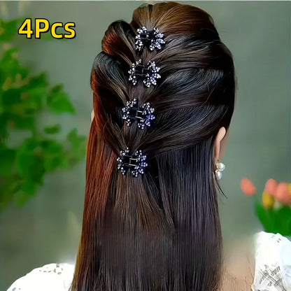 Mini Flower Diamond Hair Clips - 4PCS Elegant Half-Up Bun Claw Clips for Women