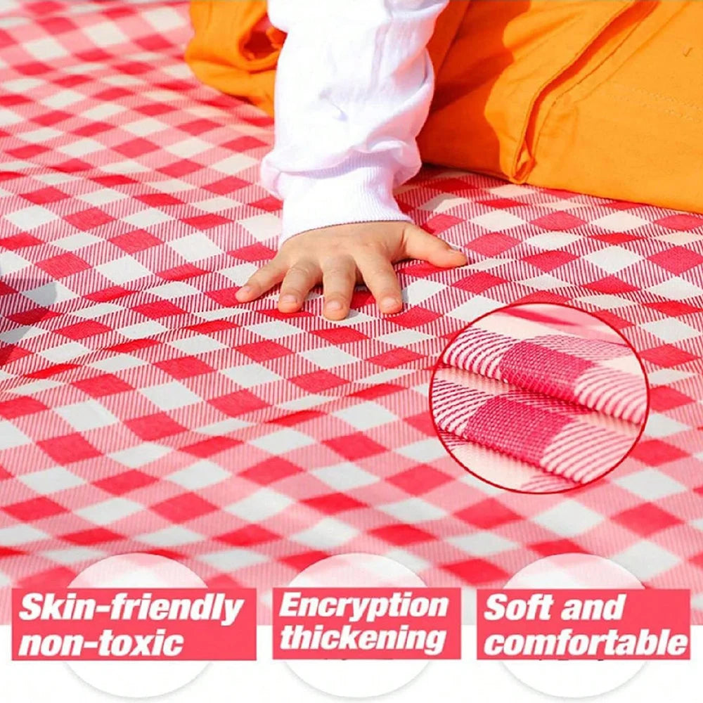 Red Checkered Picnic Blanket 150x200cm – Lightweight, Washable Beach Mat with Handle for Outdoor Camping & Travel