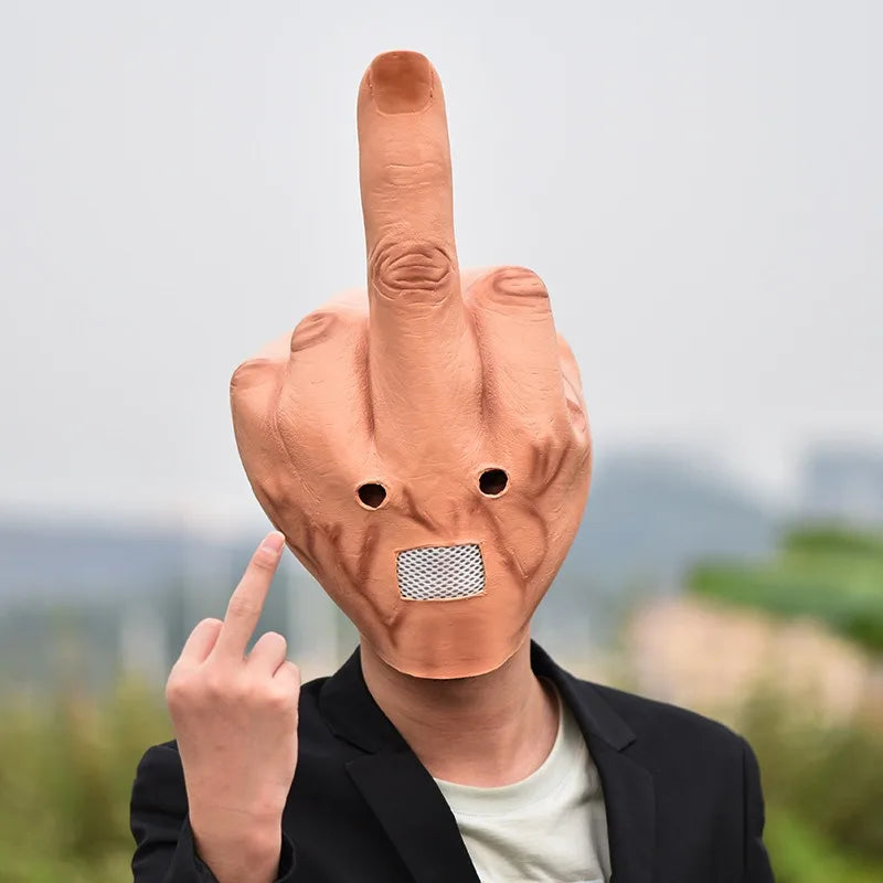 Middle Finger Latex Mask - Funny Halloween Prank Headgear for Bar Performances and Party Props
