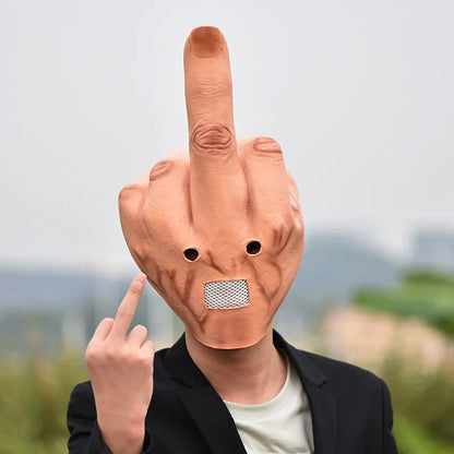 Middle Finger Latex Mask - Funny Halloween Prank Headgear for Bar Performances and Party Props