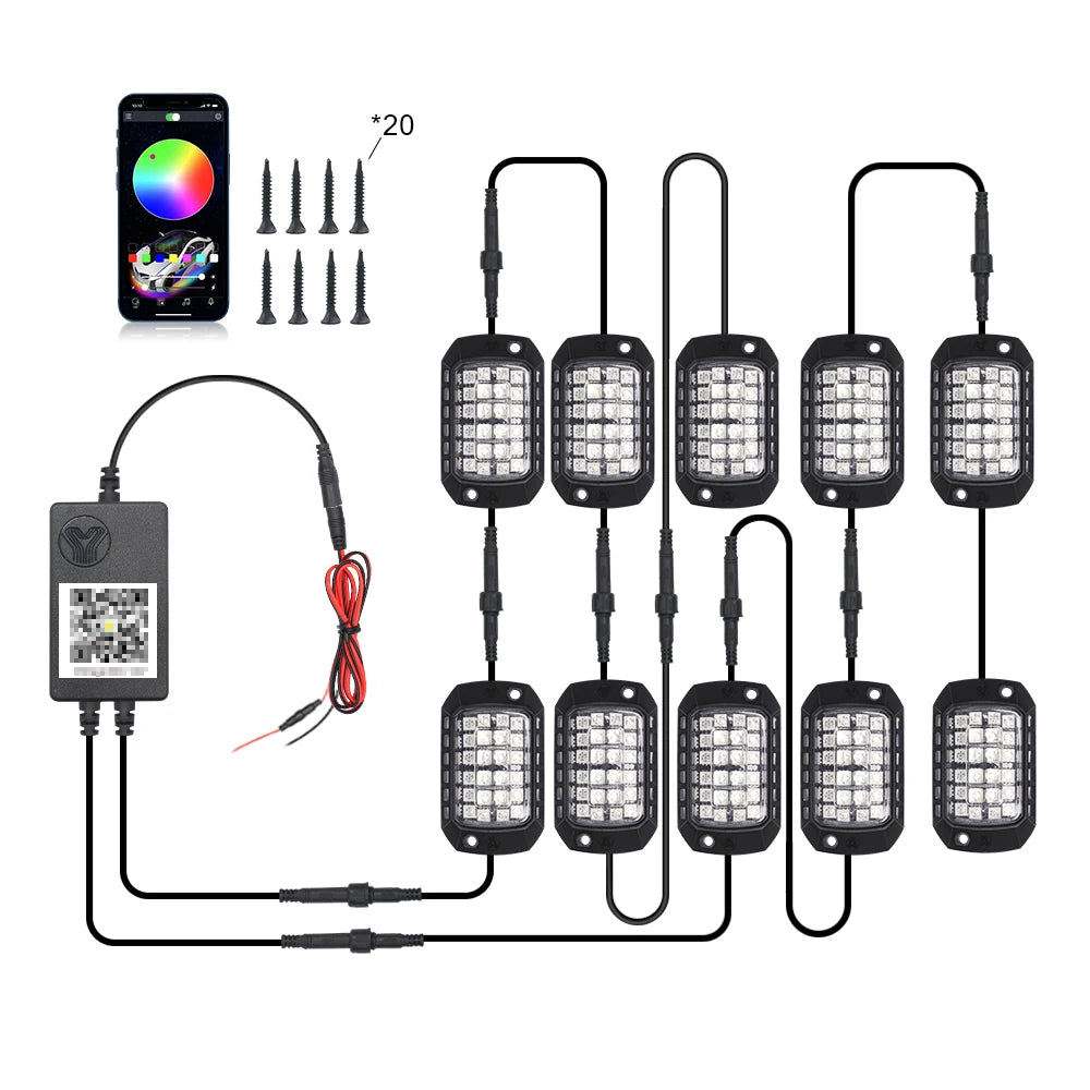 RGB 3D Lens Rock Lights – APP Remote Control LED Underglow for Offroad RZR, SUV, ATV, UTV, Jeep