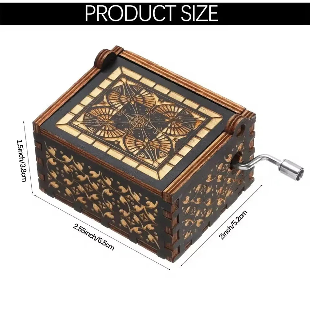 Hand-Cranked Wooden Music Box - Vintage Carved Musical Keepsake for Christmas, Birthdays, and Special Gifts