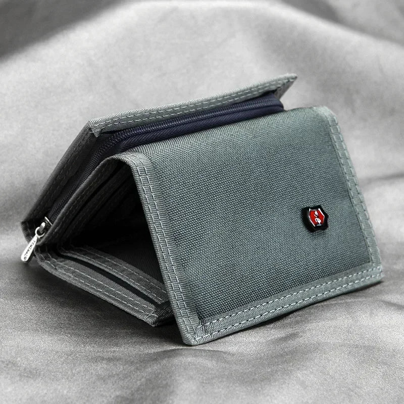 Men's Korean Tri-Fold Coin Purse – 5 Colors, Slim Canvas Wallet, Multifunctional Card Holder